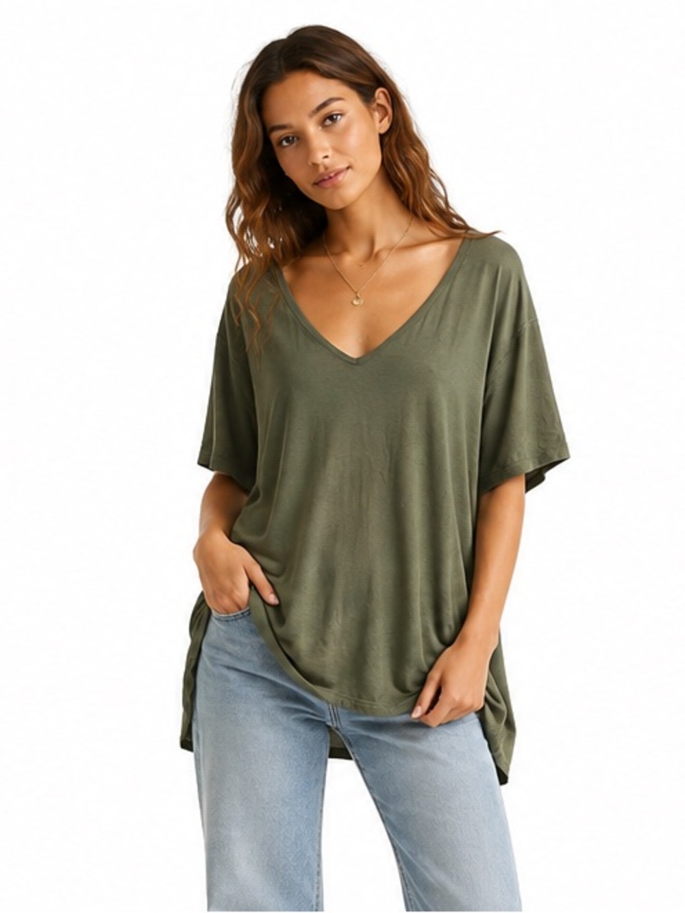 Torrid Super Soft Olive Green V Neck Tunic Top Size 3 3X Plus Size